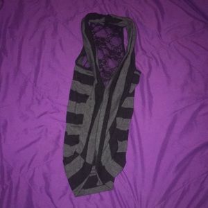 Black and grey long vest with lace detail